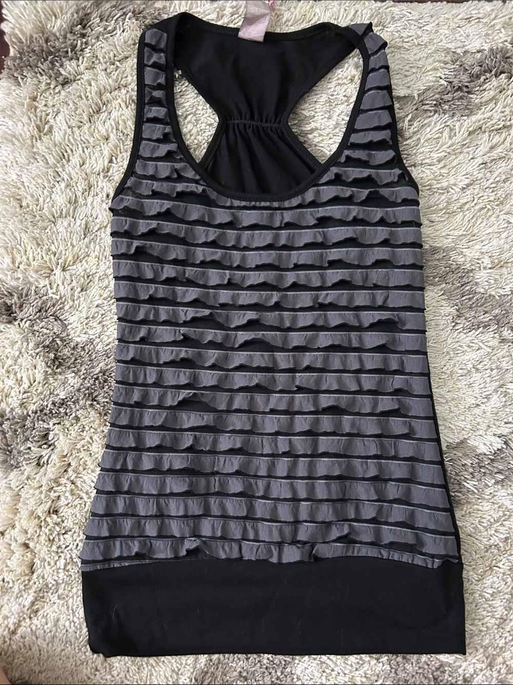 579 Black and Gray Ruffle Racerback Tank